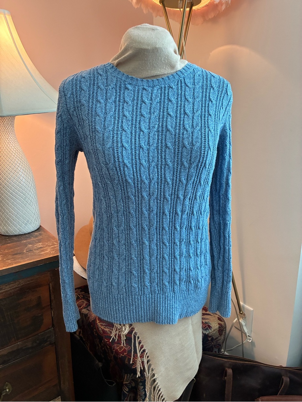 Classic Cotton Cable Knit Crewneck Sweater - Light Blue